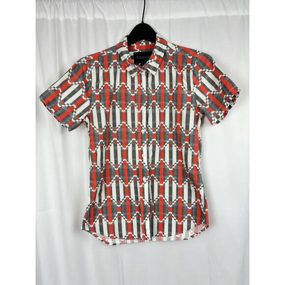 Wild Fang Men’s Small Button Up Short Sleeve Shirt Red Gray Pattern S - Picture 1 of 8